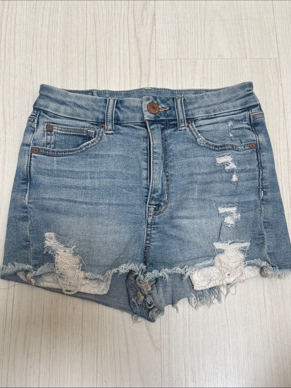 American Eagle Distressed Light Super Stretch Denim Cutoff Shorts